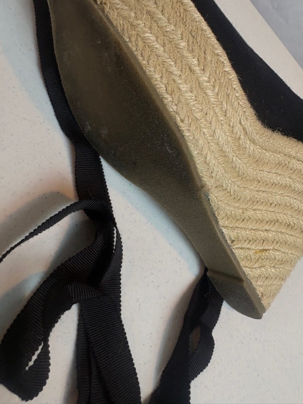 Delicious Black Espadrille Wedge Tie Ribbon Ankle Pumps‎ - Picture 7 of 10